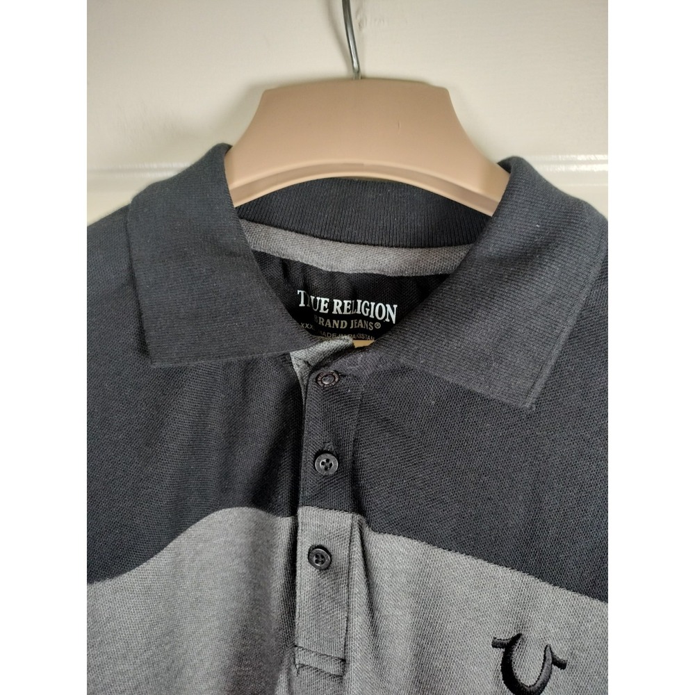 NWT True Religion Men's Color Block Polo Shirt Black Heather Grey SS XXXL - Picture 2 of 12